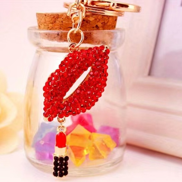 Rhinestone Red Lipstick Keychain Bag Charm - Picture 3 of 5